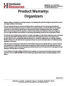 Product Warranty: Organizers