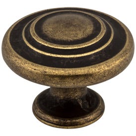 1-5/16" Diameter Distressed Antique Brass Round Arcadia Cabinet Knob