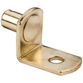 Polished Brass 1/4" Pin Angled Shelf Support with 3/4" Arm and 1/8" Hole - Priced and Sold by the Thousand. Order 1 for 1,000 Pieces