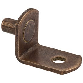 Antique Brass 5 mm Pin Angled Shelf Support with 3/4" Arm and 1/8" Hole - Priced and Sold by the Thousand. Order 1 for 1,000 Pieces