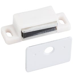 15 lb. White Single Magnetic Catch with Polished White Strike and Screws