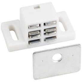 25 lb White Single Magnetic Catch with Zinc Strike and Screws