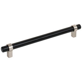 192 mm Center-to-Center Matte Black with Satin Nickel Key Grande Cabinet Bar Pull