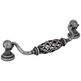 128 mm Center-to-Center Distressed Antique Silver Birdcage Tuscany Drop & Ring Pull