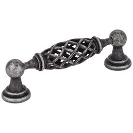 96 mm Center-to-Center Distressed Antique Silver Birdcage Tuscany Cabinet Pull