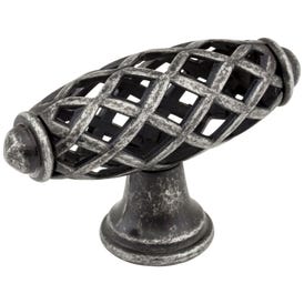 2-5/16" Overall Length Distressed Antique Silver Birdcage Tuscany Cabinet "T" Knob