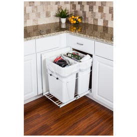 Double 35 Quart White Wire Bottom-Mount Trashcan Pullout