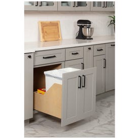 Double 35 Quart Wood Bottom-Mount Soft-close Trashcan Rollout for Door Mounting, Includes Two White Cans and Door Joining Bracket