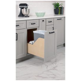 Single 35 Quart Bottom-Mount Soft-close Trashcan Rollout for Door Mounting, Includes Grey Can