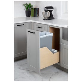 Single 50 Quart Wood Bottom-Mount Soft-close Trashcan Rollout for Door Mounting, Includes One Grey Can