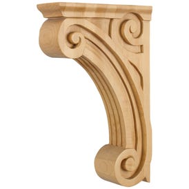 3" W x 9" D x 14" H Maple Scrolled Fluted Corbel