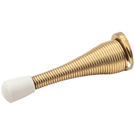 3" Spring Door Stop with Rubber Tip - Polished Brass