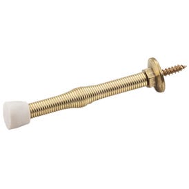 3" Polished Brass Spring Door Stop with Rubber Tip