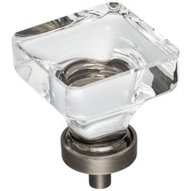1-3/8" Overall Length Brushed Pewter Square Glass Harlow Cabinet Knob