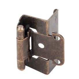 1/2" Overlay, 3/4" Frame Full Wrap Self Closing Hinge Without Screws  - Antique Brass