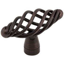 2" Overall Length Brushed Oil Rubbed Bronze Twisted Zurich Cabinet "T" Knob