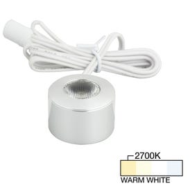 105 Lumens/Fixture 12-volt Accent Output Mini Round Series Puck Light, Single-White, Brushed Aluminum, Warm White 2700K