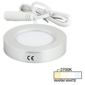 180 Lumens/Fixture 12-volt Standard Output Pearl Series Puck Light, Single-White, Brushed Aluminum, Warm White 2700K