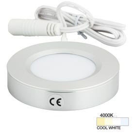 180 Lumens/Fixture 12-volt Standard Output Pearl Series Puck Light, Single-White, Brushed Aluminum, Cool White 4000K