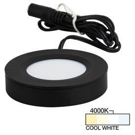 180 Lumens/Fixture 12-volt Standard Output Pearl Series Puck Light, Single-White, Black, Cool White 4000K