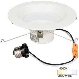900 Lumen 6" Trimmed Retro-Fit Recessed Can Light, Single-White, Cool White 4000K