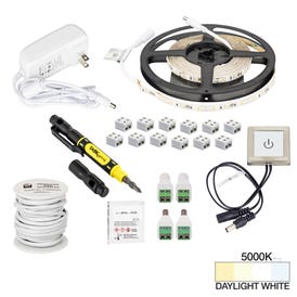 16 Ft., 120 Lumens/Ft. 12-volt Accent Output Touch Dimmer Switch Tape Light Kit, Single-White, Daylight White 5000K