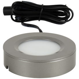 180 Lumens/Fixture 12-volt Puck Light, Single-White, Dark Silver Finish, Soft White 3000K, Direct-Wire or Barrel Connection