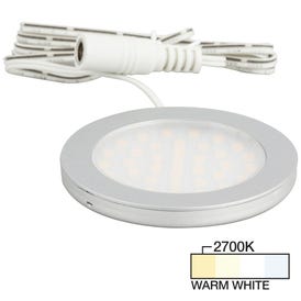 190 Lumens/Fixture 12-volt Standard Output Ultra-Thin Series Puck Light, Single-White, Satin Nickel, Warm White 2700K