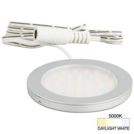 190 Lumens/Fixture 12-volt Standard Output Ultra-Thin Series Puck Light, Single-White, Satin Nickel, Daylight White 5000K