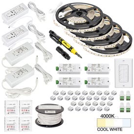 65 Ft., 225 Lumens/Ft. 12-volt Standard Output Quattro Wireless Controller Tape Light Kit, 4 Zone 4 Area, Single-White, Cool White 4000K