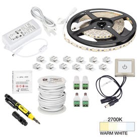 16 Ft., 225 Lumens/Ft. 12-volt Standard Output Touch Dimmer Switch Tape Light Kit, Single-White, Warm White 2700K