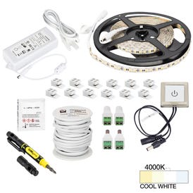 16 Ft., 225 Lumens/Ft. 12-volt Standard Output Touch Dimmer Switch Tape Light Kit, Single-White, Cool White 4000K