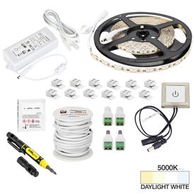16 Ft., 225 Lumens/Ft. 12-volt Standard Output Touch Dimmer Switch Tape Light Kit, Single-White, Daylight White 5000K