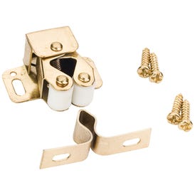 Double Roller Catch with Strike and Screws - Polished Brass