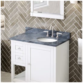 37" Grey Marble Vanity Top, right offset oval bowl cutout