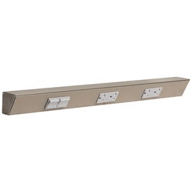 24" TR Switch Series Angle Power Strip, Left Switches, Satin Nickel Finish, Grey Switches and Receptacles