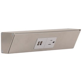 9" TR USB Series Angle Power Strip with USB, Satin Nickel Finish, Grey Receptacles