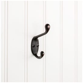 3-3/8" Brushed Oil Rubbed Bronze Small Transitional Double Prong Wall Mounted Hook