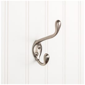 4-1/2" Satin Nickel Large Transitional Double Prong Wall Mounted Hook