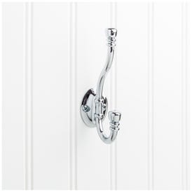 5-3/16" Polished Chrome Ringed Contemporary Double Prong Wall Mounted Hook