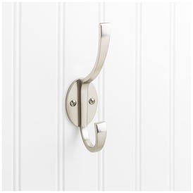 5-7/8" Satin Nickel Flared Transitional Double Prong Wall Mounted Hook